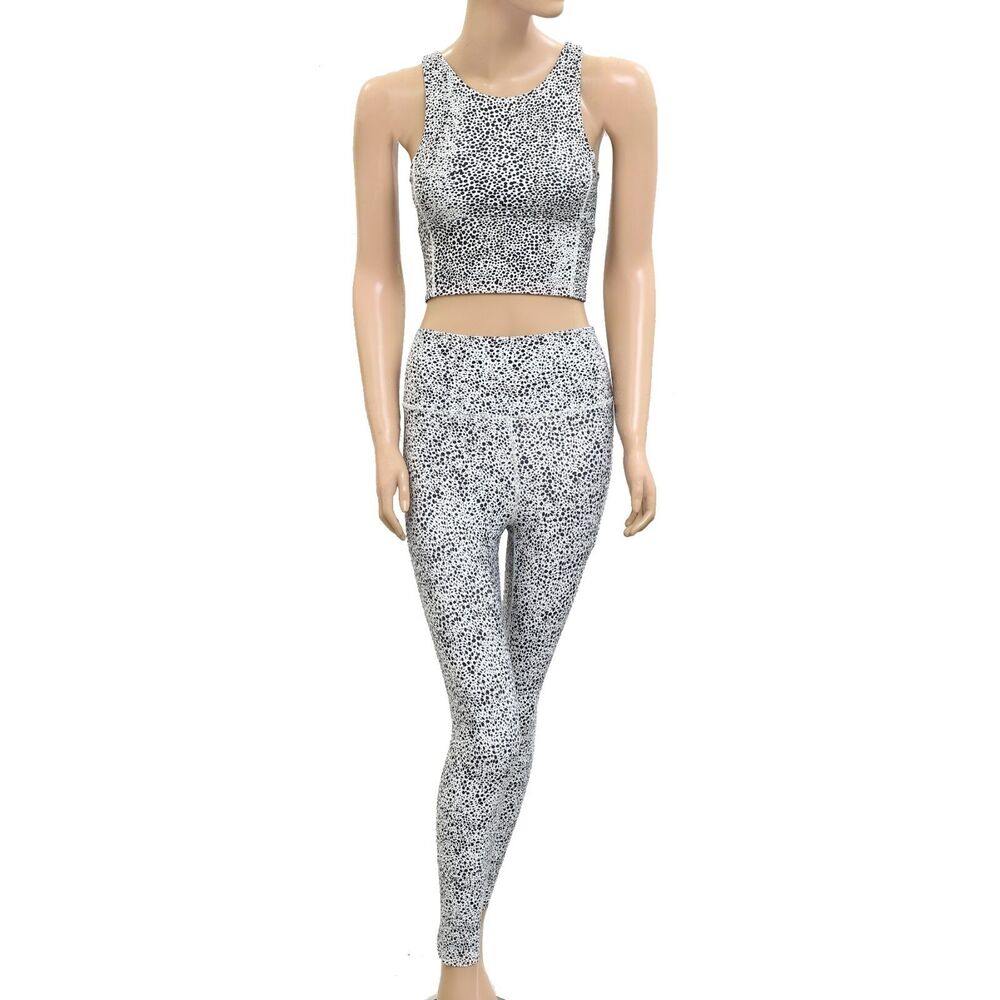 Nimble All the Crop Tank Top & Leggings Set High Rise Speckle Dot XS 278769